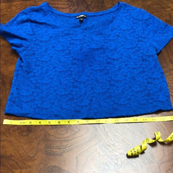 Express Embroidered Lace Crop Top Brilliant Blue M - Picture 6 of 8